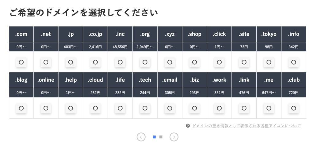 ドメイン検索結果